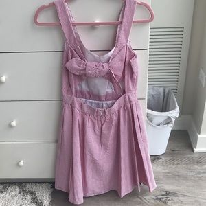 Lauren James Seersucker Red White Bow Dress Medium